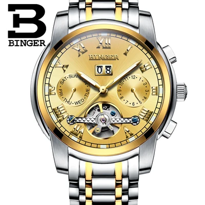 Швейцарские механические часы для мужчин сапфир Бингер люксовый бренд водонепроницаемые мужские часы сапфир 18 К золото Цвет Часы B8601-12 - Цвет: Item 6