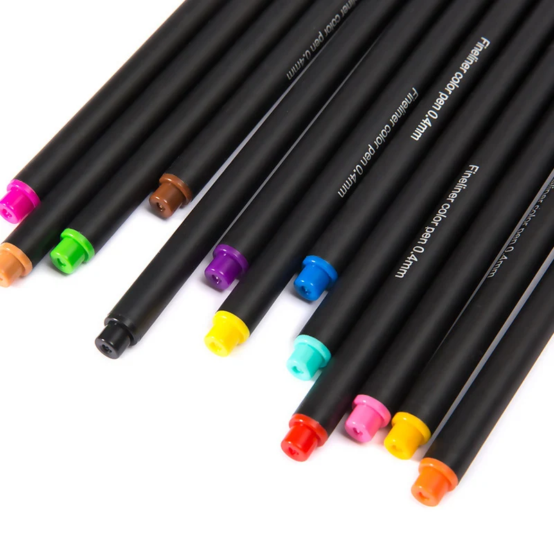 

12/24 colores 0.4mm Fineliner Color Pen Micron Liner Marker Pens Water Based Assorted Ink For Painting Hook Fiber Art Escolar