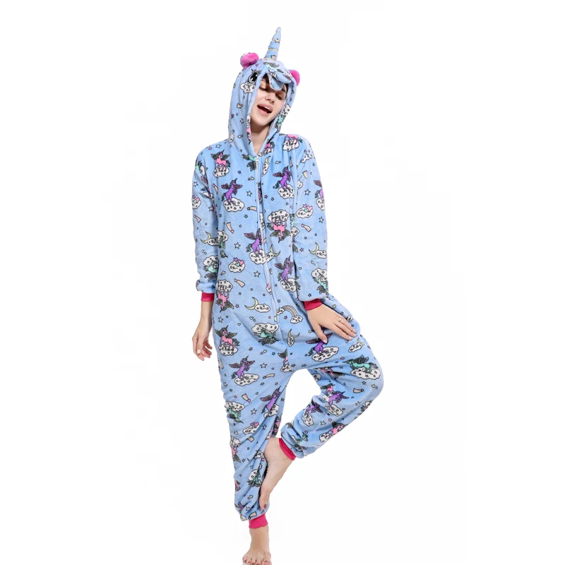 2019 Рождественский подарок взрослых унисекс летать Единорог Onesie животных Пижама Kigurumi мужские и женские костюмы на Хэллоуин на зиму, теплые