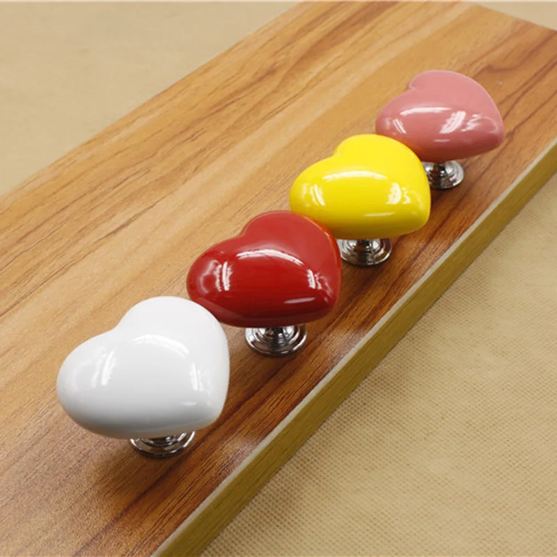 

Big Colorful heart-shaped ceramic handle modern simple wardrobe drawer cupboard door single-hole furniture hardware handle