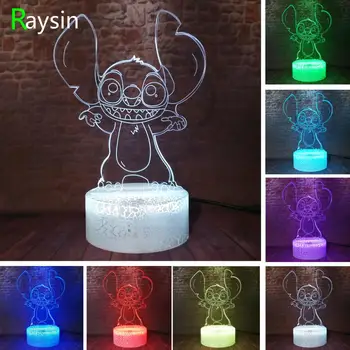 

Stitch Cartoon 3D Lamp Bedroom Table Night Light Acrylic Panel USB Cable 7 Colors Change Crack Base Child Kids Boys Xmas Gifts