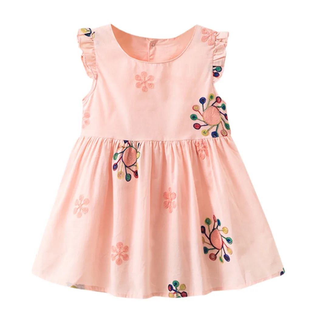 Милое платье для маленьких девочек детское солнечное платье принцессы с вышивкой летняя одежда для маленьких девочек в Корейском стиле