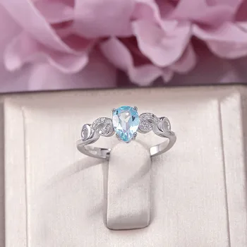 

Fine Jewelry 925 Silver Sterling Topaz Rings for Women 100% Natural Topaz Oval Blue Gemstone Engagement Wedding Ring R-TO010