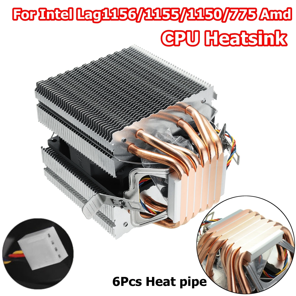 

90mm Heat Pipe 6 Heatpipe Desktop Computer CPU Cooler Fan Bracket U ltra Quiet Heatsink for Intel 1156/1155/1150/775