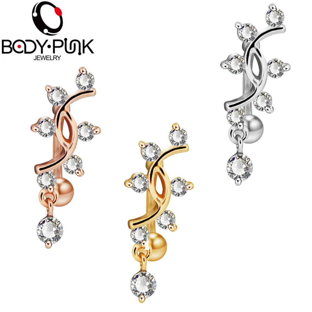 

Body Punk 14G Reverse Belly Button Rings Piercings Surgical Steel Rose Gold Dangle Navel Rings Piercing Jewelry Women Nombril