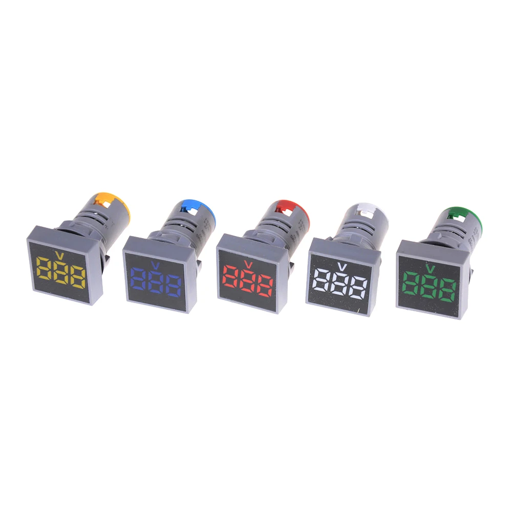 AC12-500V White/Red/Yellow/Green/Blue 22MM Voltmeter Square Panel LED Digital Voltage Meter Indicator Light