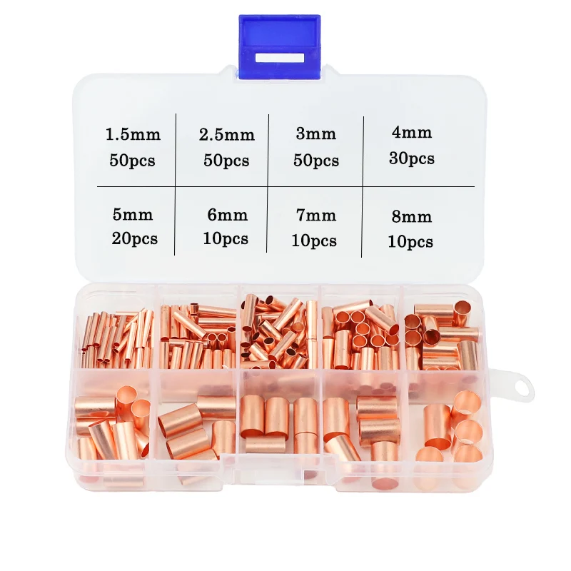 100 Piezas Conectores De Tubo De Cobre Para Cable - Junta De 12 Mm, Varios Diámetros (1.5 A 8 Mm)