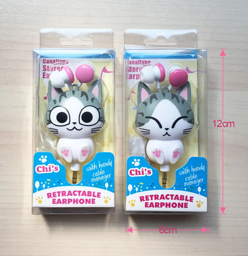 In-ear Earphones in ear earphones Cute Cartoon Cat Panda Cheese Earplugs Retractable Automatic Headset For Iphone Android Kid Girls Gifts