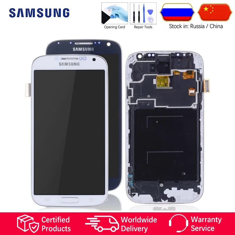 Дисплей для Samsung S4 LCD в сборе с тачскрином на рамке GT-i9505 i9500 i9505 GT-i9500 белый синий