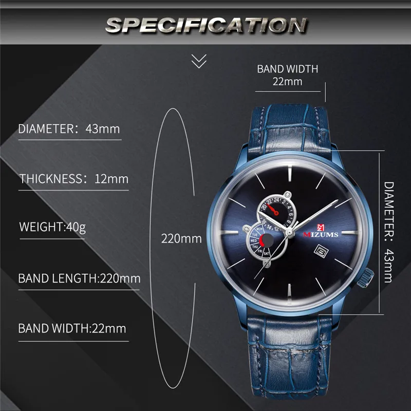 Роскошные MIZUMS Лидирующий бренд мужские деловые часы кварцевые ультра тонкие Dail кожаные аналоговые часы водонепроницаемые мужские