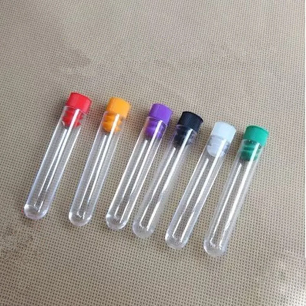 100pcs 12x75 mm Plastic Test Tube With Cap random Colors Of Cap High
