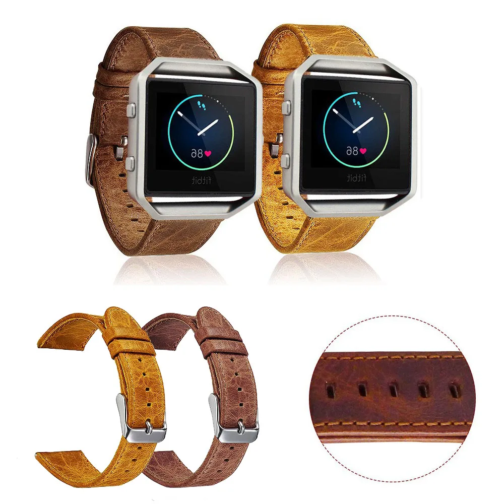 Винтажный стиль коричневый цвет натуральная кожа часы ремешок для Fitbit Blaze фитнес трекер Браслет с булавками