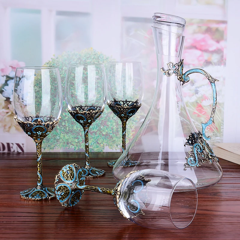 Set European Vintage Enamel Wine Glass Cup Crystal Goblets Red Wine  Glasses Cups Champagne Wedding Gift With Gift Box 350ml Glass AliExpress