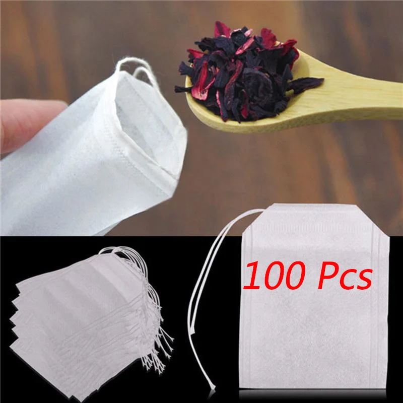 100pcs Non Woven Tea Bags String Seal Filter Herb Loose Disposable Convenient Home Essential For tea accessories |