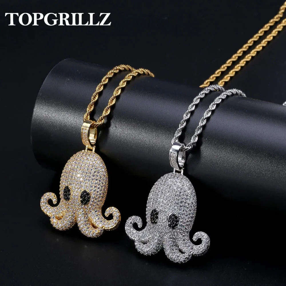 TOPGRILLZ ожерелье с подвеской в виде животного осьминога мужские цепочки из фианита