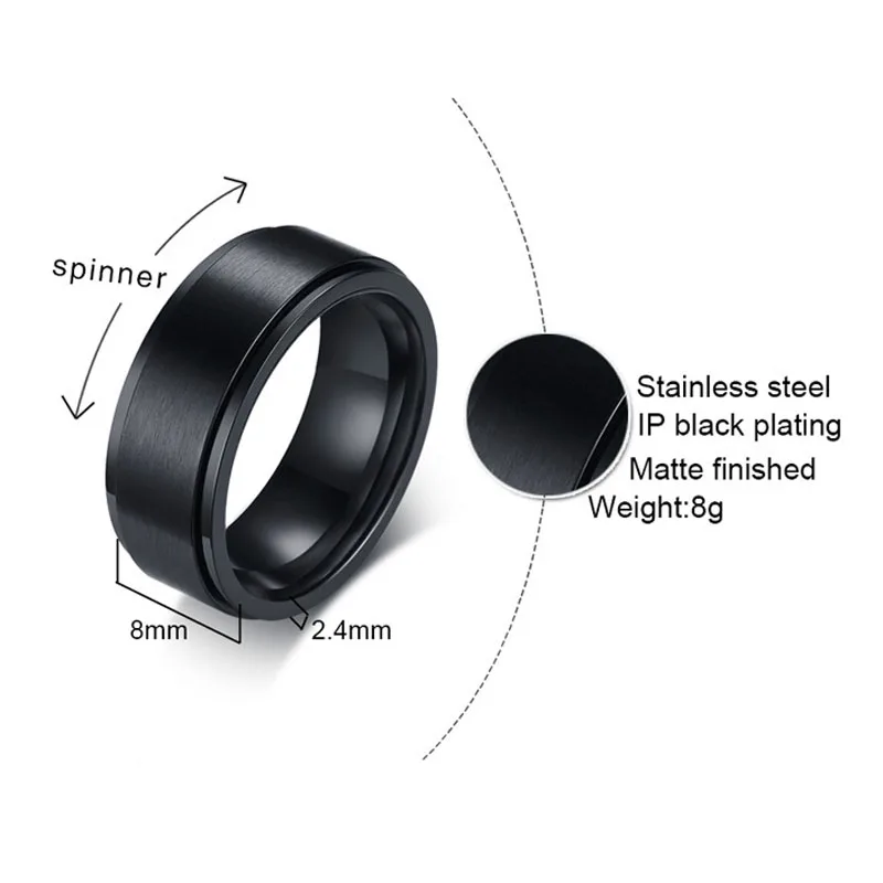 8 мм крутое кольцо-Спиннер в стиле панк для мужчин, аксессуар для снятия стресса, Классические обручальные кольца из нержавеющей стали, Прямая