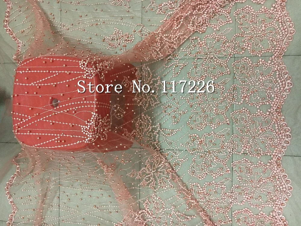 

top quality nice flower embroidered lace fabric with beads French net lace