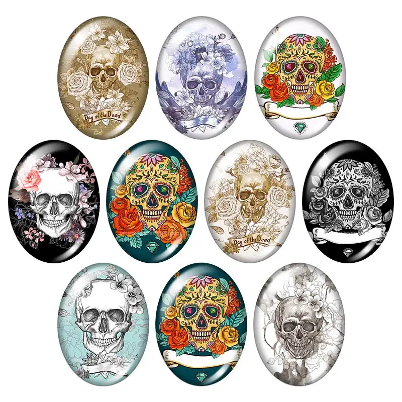 

Beauty Punk Skull 13x18mm/18x25mm/30x40mm mixed Oval photo glass cabochon demo flat back Jewelry findings