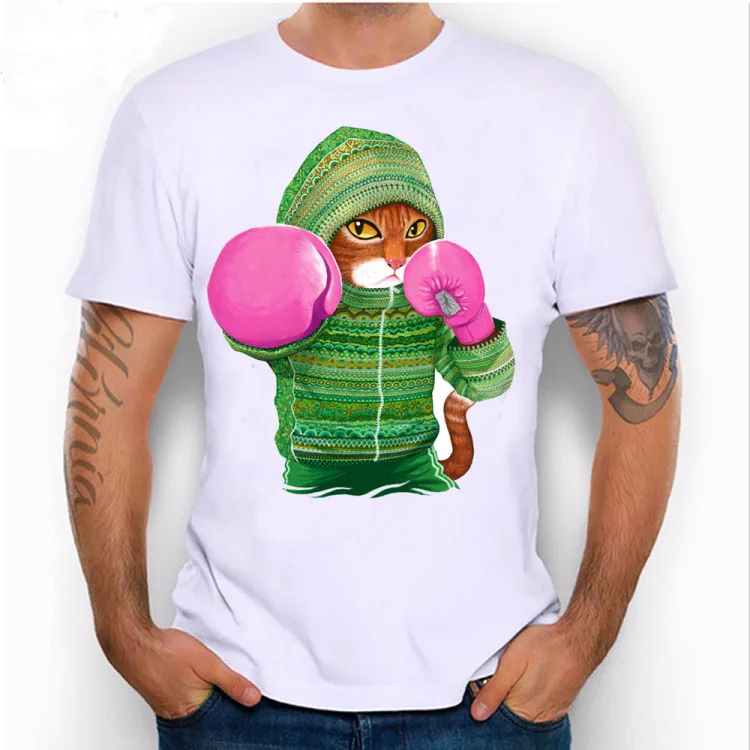 2017 mens Fashion Cartoon cat Freedom Fighter Printed Men T shirt Short Sleeve Casual t-shirt Hipster Punk tees Cool Tops O-neck | Мужская