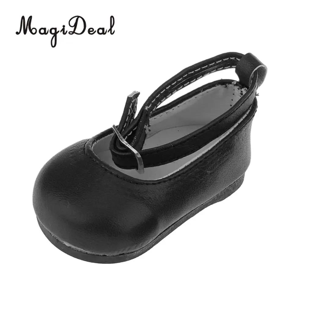 MagiDeal Cute 1Pair Patent Leather Pump Dolly Flat Ankle Strap Shoes w/ Bow for 18 Inch America Girl Doll Pretty Dress 6Colors