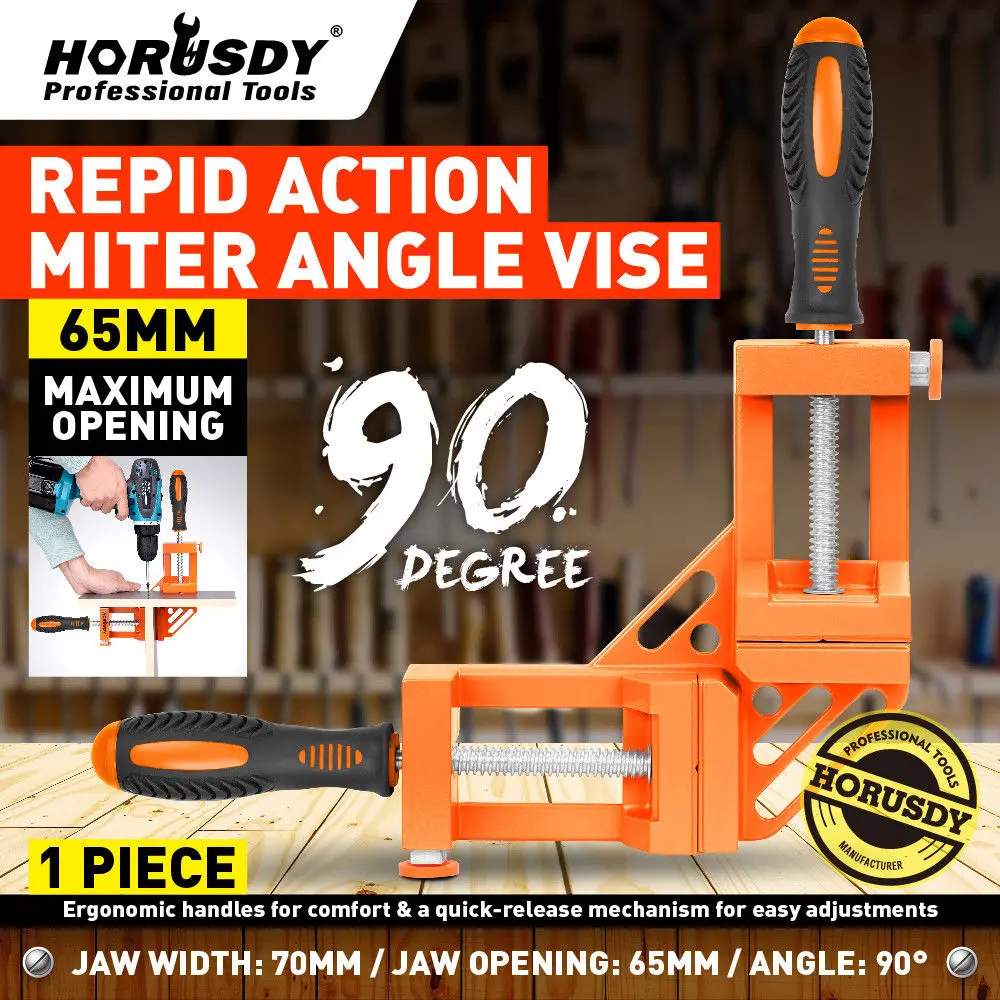 HORUSDY 90 Degree Right Angle Clamp Mitre Clamps Corner Holder Welding Wood-Working Aluminum Alloy Right Angle Corner Clamp Tool