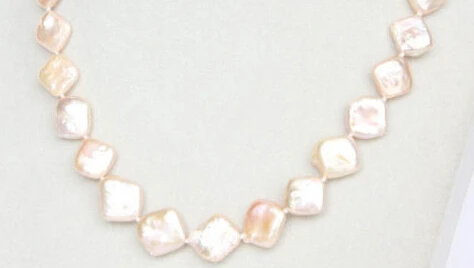 

Jew3160 natural 17" 13mm square coin fastener pink pearls necklace