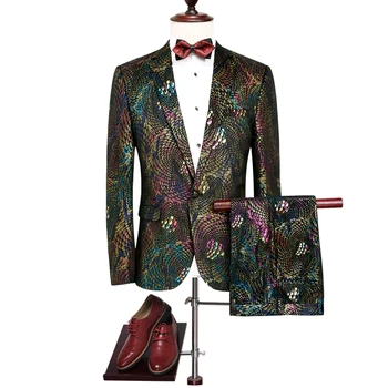 

High Quality autumn Men suit two-piece set Slim design Suit Blazer and paths large size 5xl