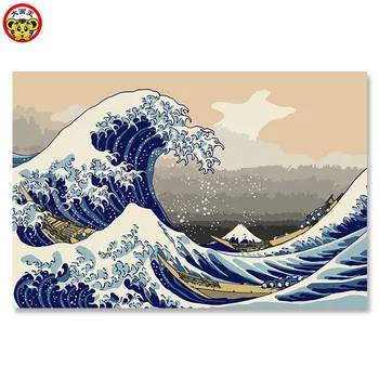 

painting by numbers art paint by number Float world draw Ukiyoe Mount Fuji, Japan Big fish house DIY Digital Modern Wall Art C