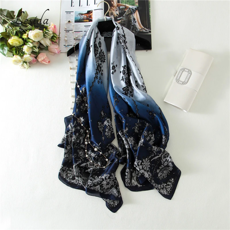 

[LESIDA] Women Silk Scarf Flower Print Shawls Female Sunscreen Capes Big Size Wraps Ladies Cachecol Sjaal Bufandas 180*90CM 3214