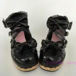 Милые туфли принцессы в стиле Лолиты черного цвета туфли с пряжкой и бантиком из губчатого торта; Туфли на заказ; большие размеры; кружево
