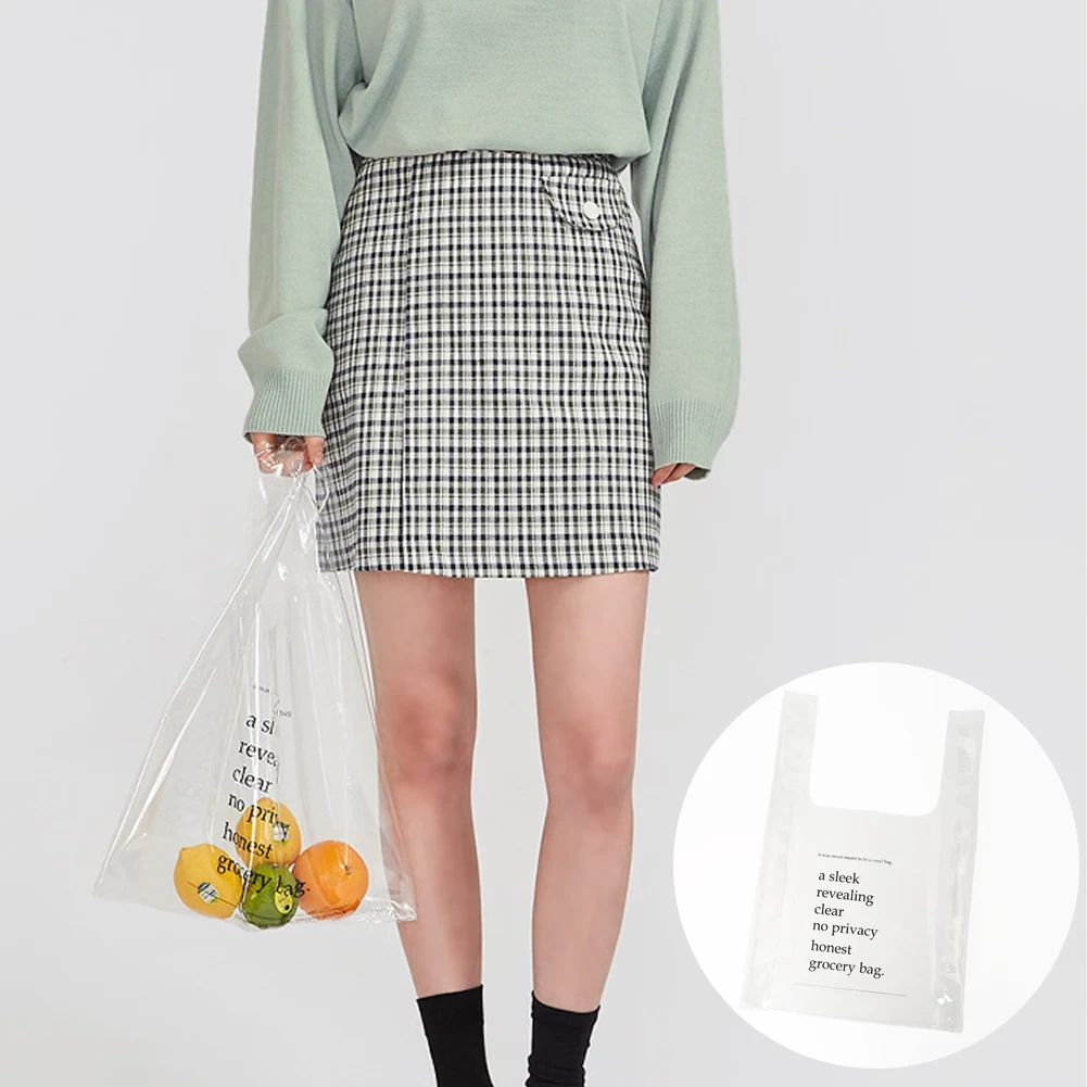 PVC Transparent Shopping Bag Women Fashion Letter Print Transparent Shopping Bag Reusable Portable Durable Tote Shopping Bags