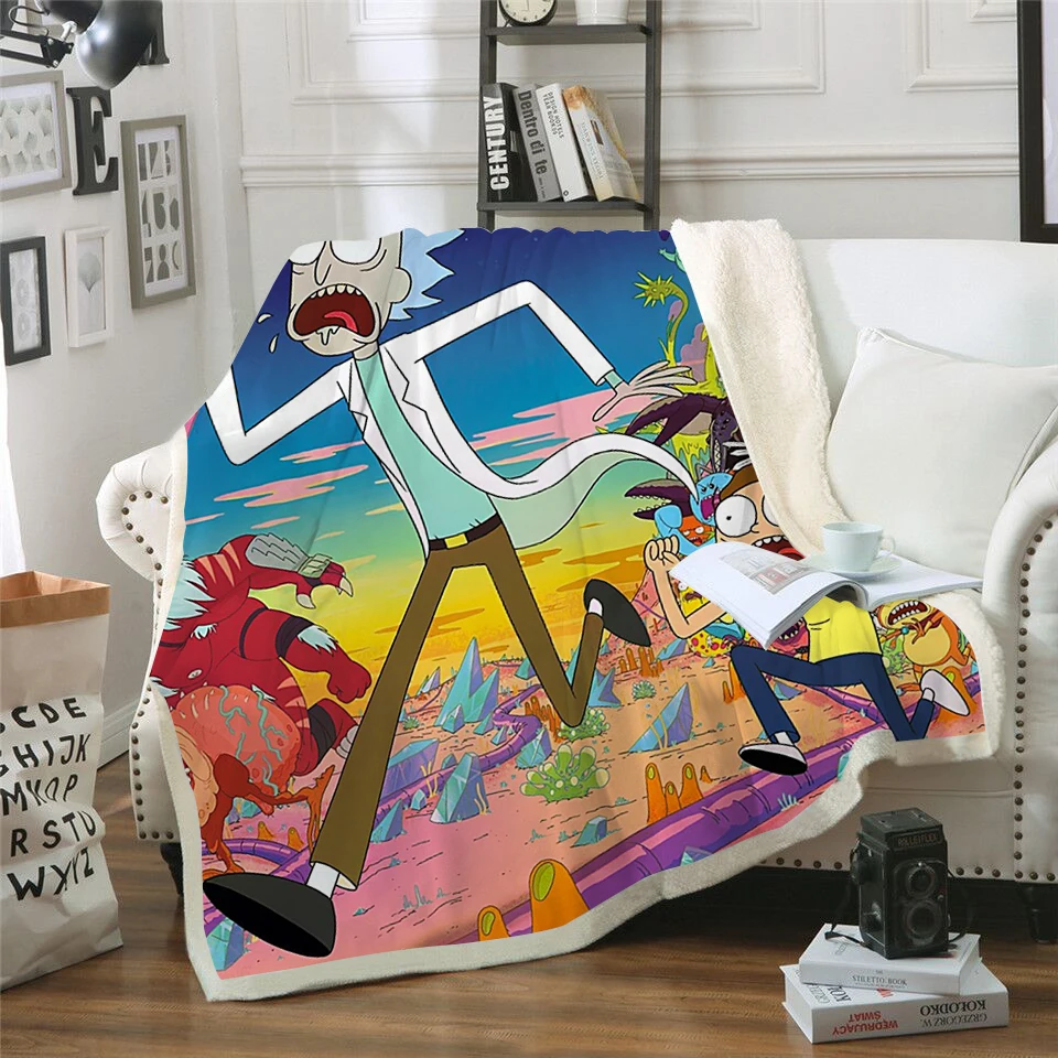 Одеяло для бега, 3D принт, плюшевое, Рик и Морти, аниме, мягкое, портативное, Брендовое, модное, для путешествий, пикника