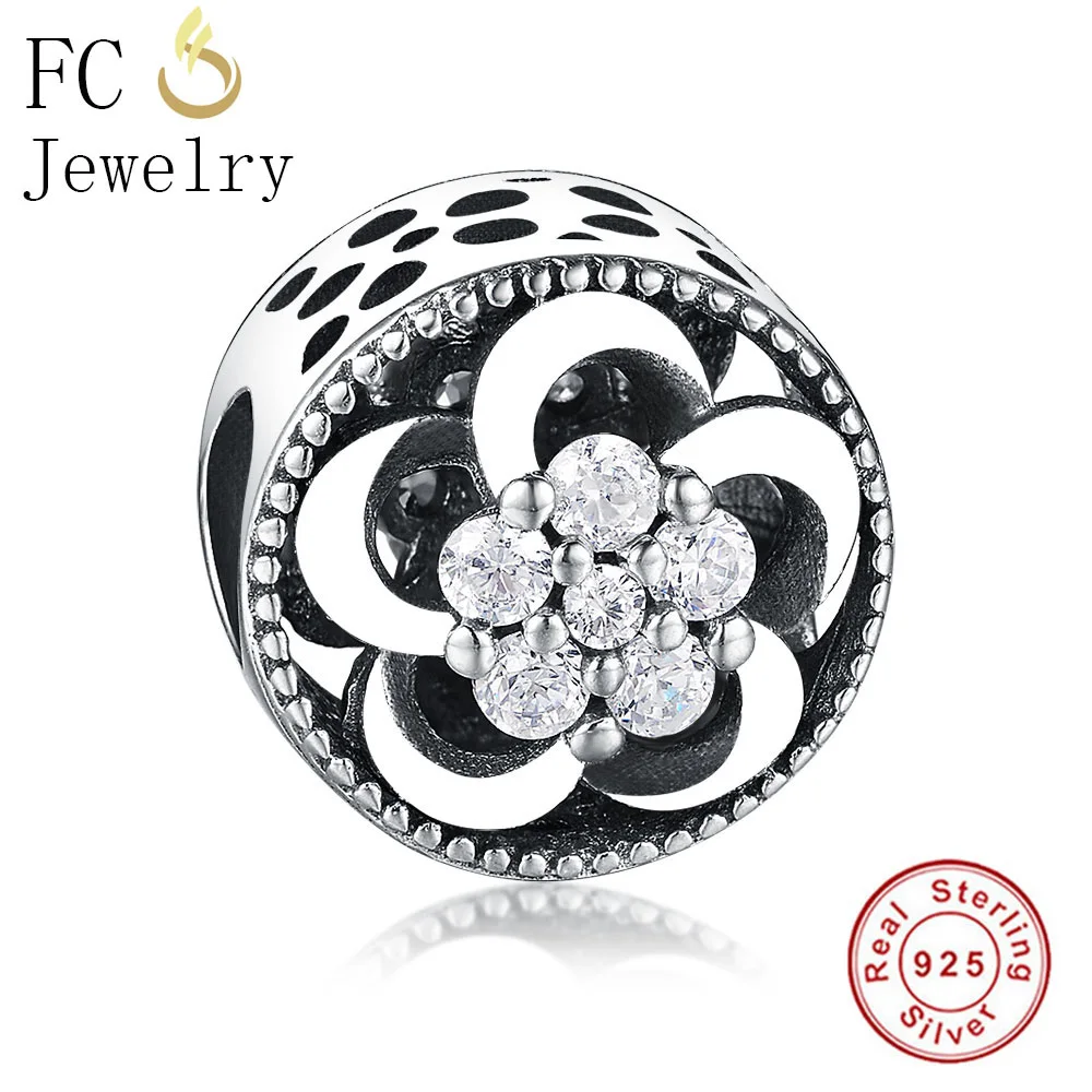 Fit Original Charms Bracelet Solid 925 Silver Openwork FLOWER OPENWORK Bead European CZ Delicate Jewellery Women | Украшения и