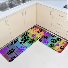 2 шт Кухня подстилки и коврики комплект красочные деревянные зерна Радуга лапы печати украшение для дома Нескользящие Спальня Коврики Дверные для гостинной