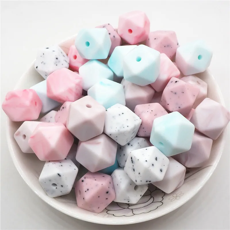 

Chengkai 10pcs 14mm BPA Free Silicone Hexagon Teether Beads DIY Baby Shower Pacifier Dummy Pendant Jewelry Sensory Toy Gift