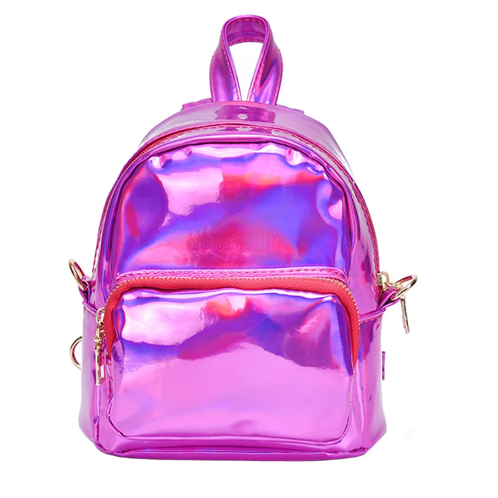 

2019 Backpack Women Backpack Mini Travel Bags Silver Laser Backpack Women Girls Shoulder Bag PU Leather Holographic Backpack