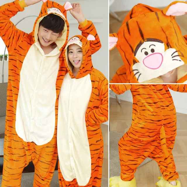 Women Unicorn Pajamas Sets Flannel Cute Animal Pajamas kits Women Winter unicornio Nightie Pyjamas Sleepwear Homewear - Цвет: tigger