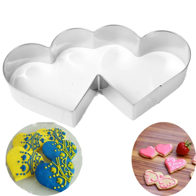 Lovely Double Heart Cookies Cutter Cake Mold Sweet Love Cake Pastry DIY Mould Baking Tools Stainless Steel Metal Valentine's Day