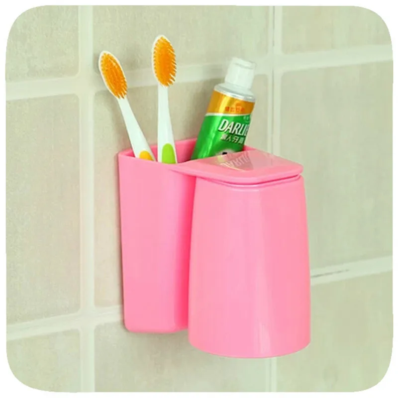 Творческий магнитное всасывания стока Ванная комната стакан многофункциональный бытовой Ванная комната Пластик Зубная щётка чашки Зубная паста держатель комплект - Цвет: Розовый