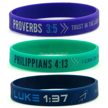 

100pcs Faith Christian Bible Philippians 4:13, Luke 1:37, & Proverbs 3:5 wristband silicone bracelets free shipping by epacket A
