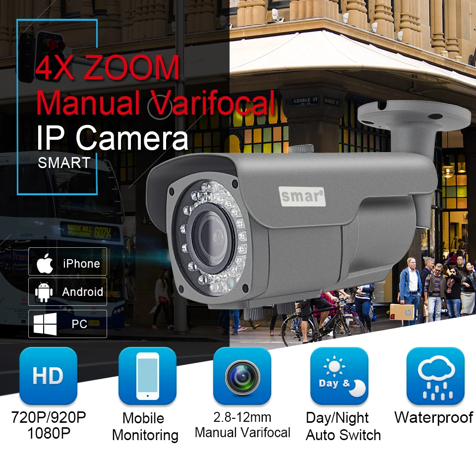 Smonvif безопасности HD IP камера 720P 960P 1080P наружная Водонепроницаемая CCTV цилиндрическая камера 4X зум 2,8-12 мм ручной варифокальный объектив