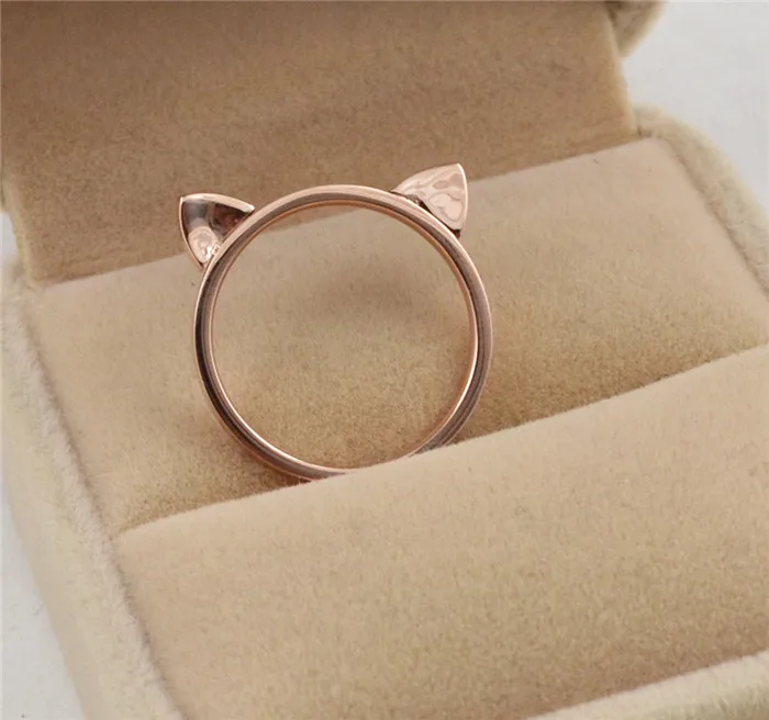 

Wholesale rose gold color cute cat ears rings for women anillos, fashion ring bague femme stainless steel jewelry accessories