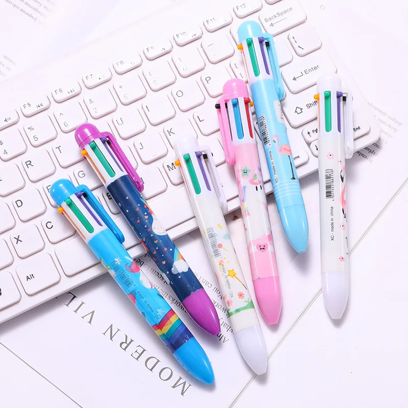 

2019 New Creative Cartoon Multicolor 6 Color Printing Ballpoint Cryst Diamond Pen 0.5mm Gel Pen Office School Unicorn Stationer