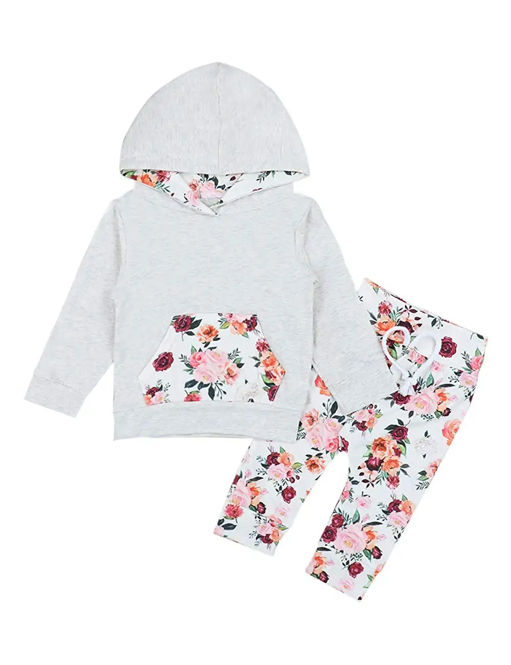 

Oklady Newborn Baby Girls Clothes Flowers Kangaroo Pocket Hoodie Tops and Floral Pattern Pants with Headband Outfits Set