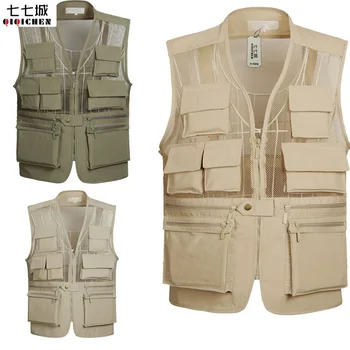 

Summer New Breathable Mesh Vest Men Casual Solid Sleeveless Vest Waistcoat With Many Pockets photographer Vest Jacket XL-5XL