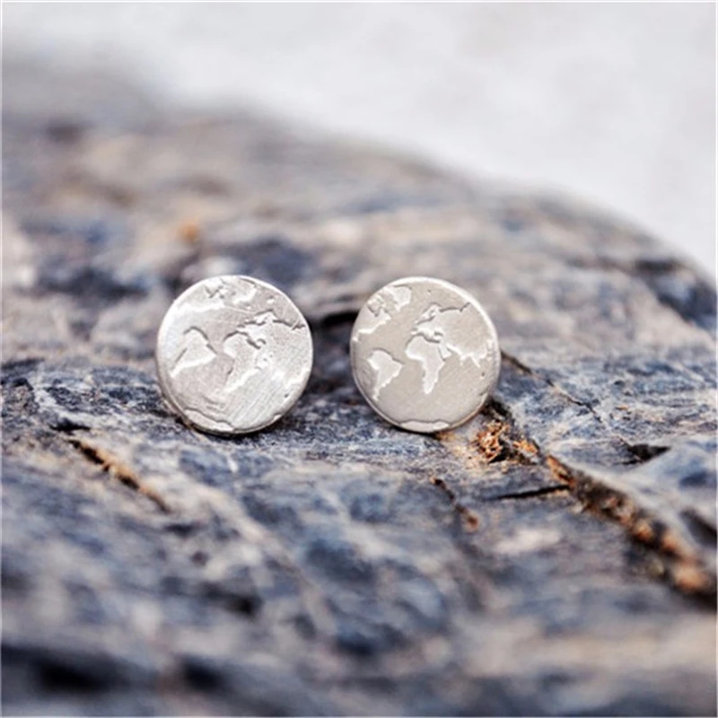 Outdoor Style World Map Earring Round Earrings Jewelry Land And Outdoor Style World Map Earring Round Earrings Jewelry Land And Ocean Look Around The Worlld Gold Silver Female In Stud From