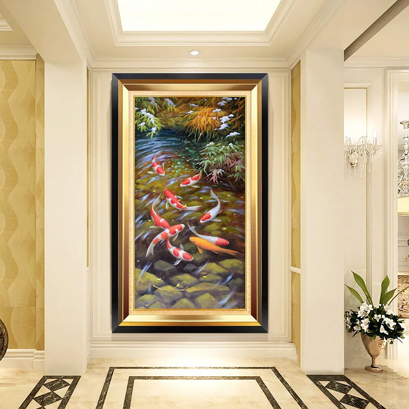 DIY Full Diamond Painting 5D Water and wealth nine fish Round Embroidery Cross Stitch Rhinestone Mosaic Sale | Дом и сад