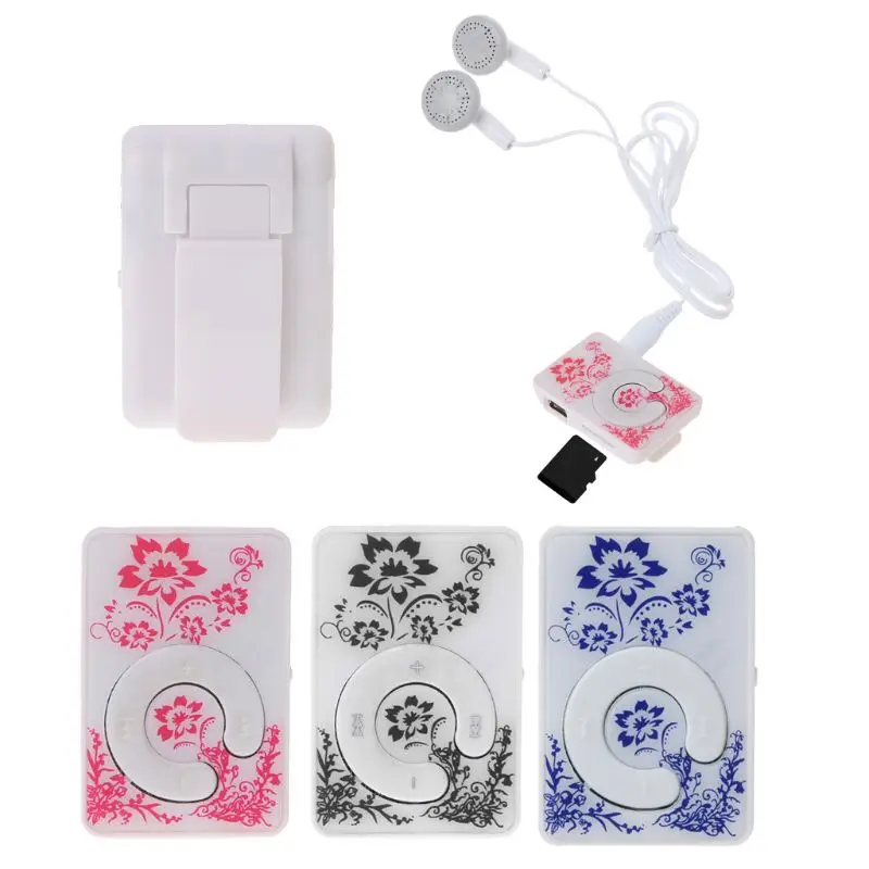 OOTDTY Mini Clip Floral Pattern Music MP3 Player 32GB TF Card With USB Cable + Earphone | Электроника