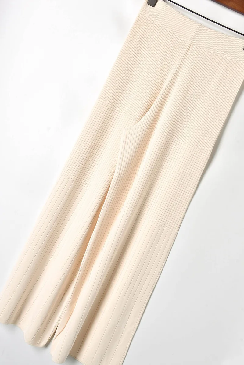 Трикотажные Широкие брюки для женщин 2019 Весна Ice Silk ямы градиент сплошной цвет Эластичный Высокая талия трикотажные брюки свободные