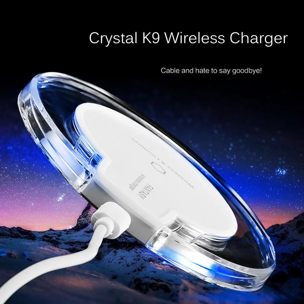 New Wireless Charging Dock Charger Crystal Round Charging Pad With Receiver For Iphone for Samsung